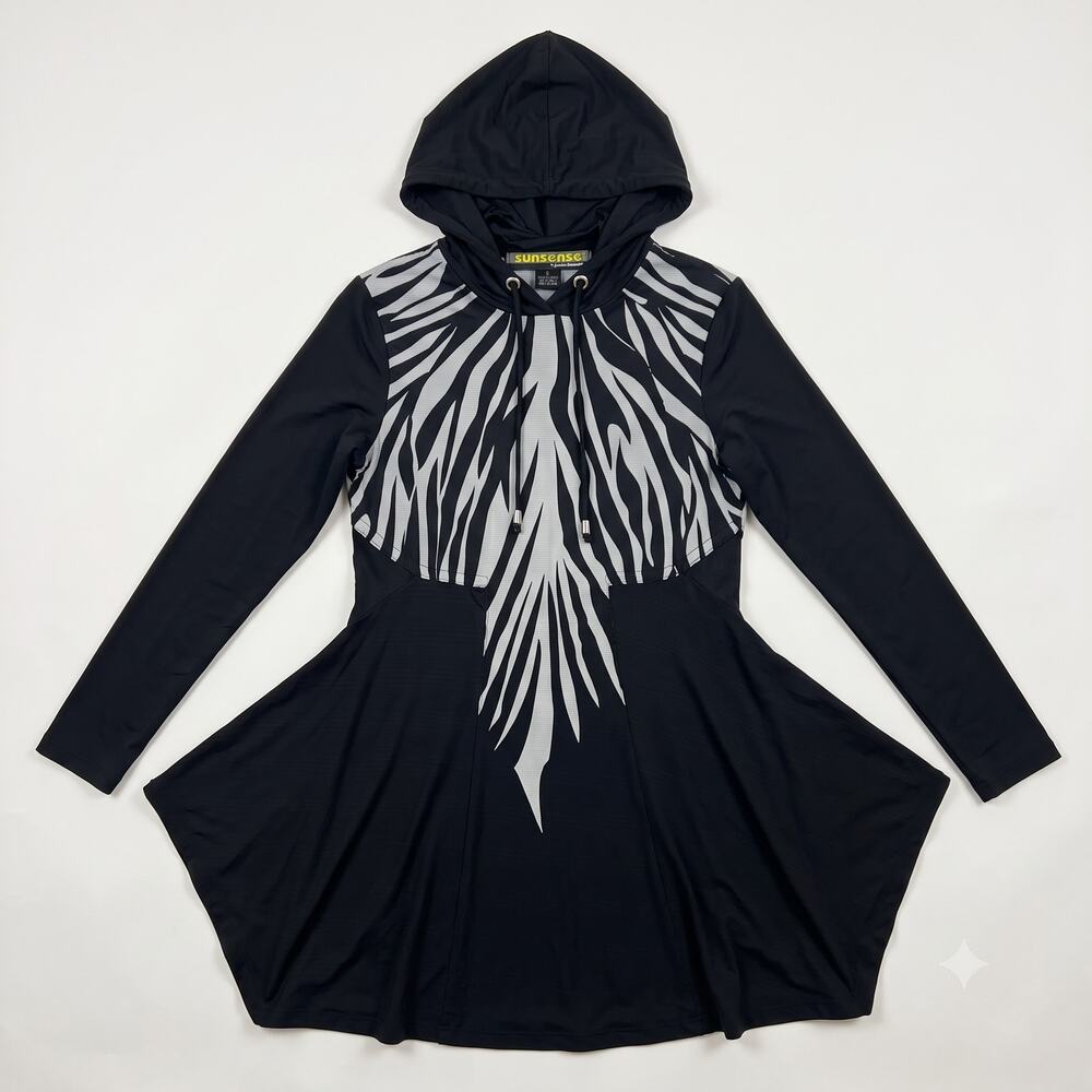 Jamie Sadock Sunsense Womens S Athleisure Resortwear Zebra Hooded Tunic Dress